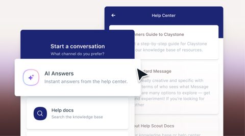 Help Scout Docs screenshot: Help widget with AI answers and docs search