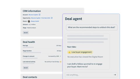 Highspot screenshot: Deal agent with CRM info and deal health