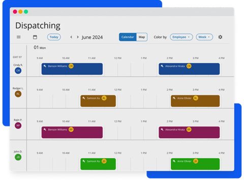 Housecall Pro screenshot: Dispatching calendar by technician