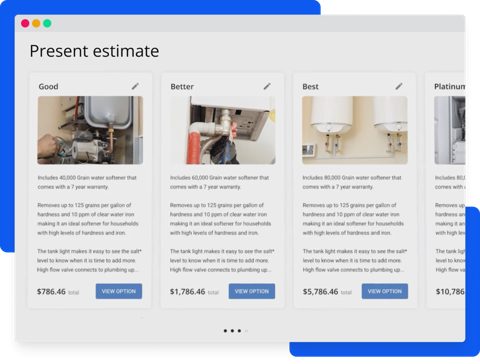 Housecall Pro screenshot: Good, better, best estimate options