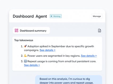 Amplitude screenshot: Dashboard Agent summary