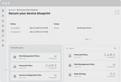Jamf Pro screenshot: Blueprint with declarations
