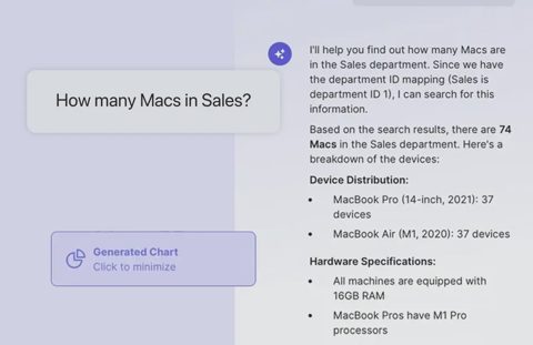 Jamf Pro screenshot: AI assistant answering a device question