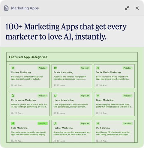 Jasper screenshot: Marketing apps library