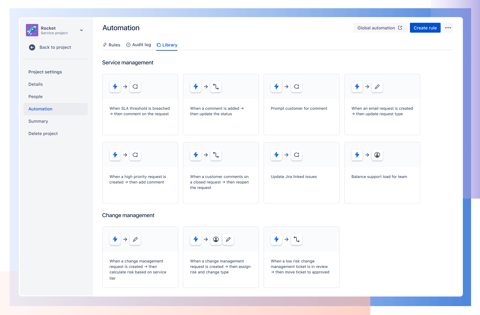 Jira Service Management screenshot: Automation rules for service projects
