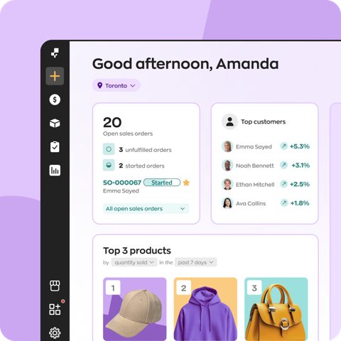 inFlow Inventory screenshot: Dashboard with sales orders and top products