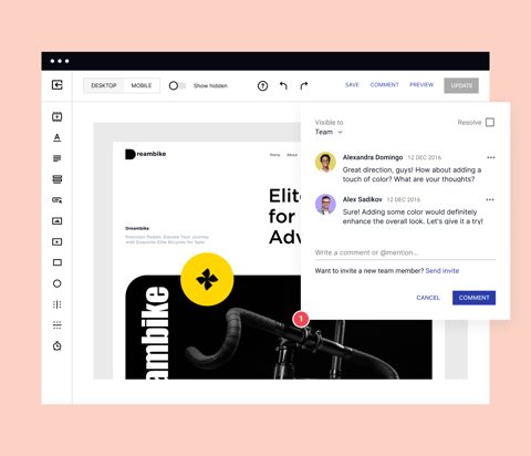 Instapage screenshot: Page builder with team comments