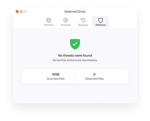Internxt screenshot: Antivirus scan result in desktop app