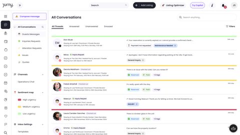 Jurny screenshot: Unified inbox with conversations