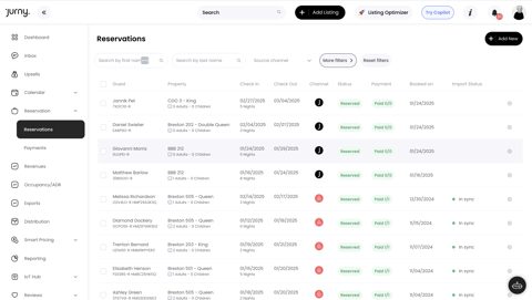 Jurny screenshot: Reservations list