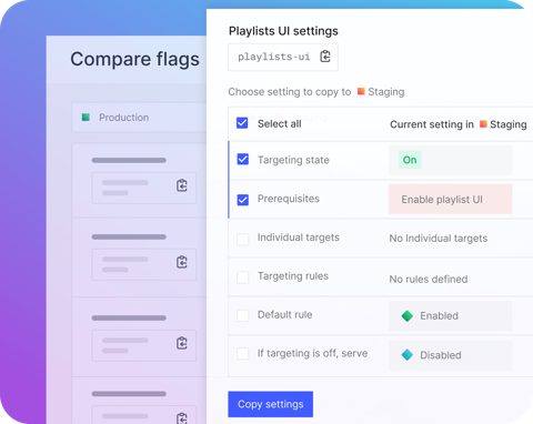 LaunchDarkly screenshot: Compare flag settings across environments