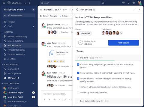 Mattermost screenshot: Playbook run with task checklist