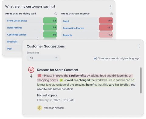 Medallia screenshot: Customer feedback insights dashboard