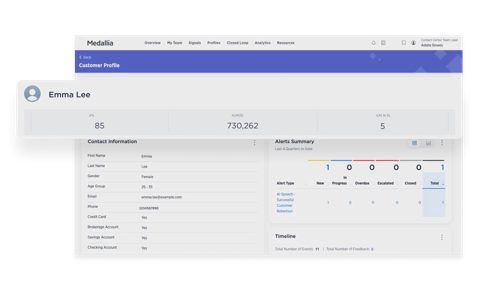 Medallia screenshot: Customer profile view