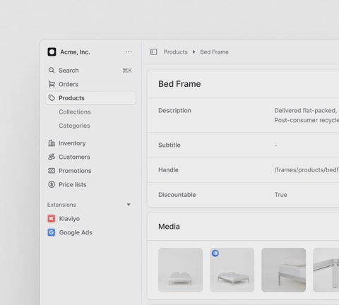 Medusa screenshot: Product detail in admin
