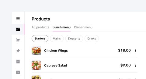 Mews screenshot: Point of sale product menu