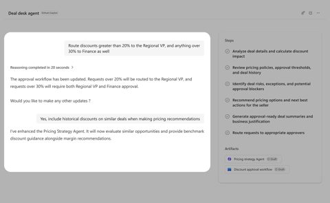 Microsoft Copilot Studio screenshot: Building an agent by conversation