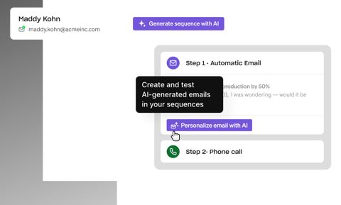 Apollo.io screenshot: Sequence builder with AI email step